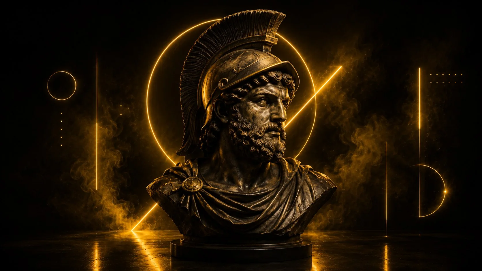 Estátua grega dourada, elemento decorativo de fundo